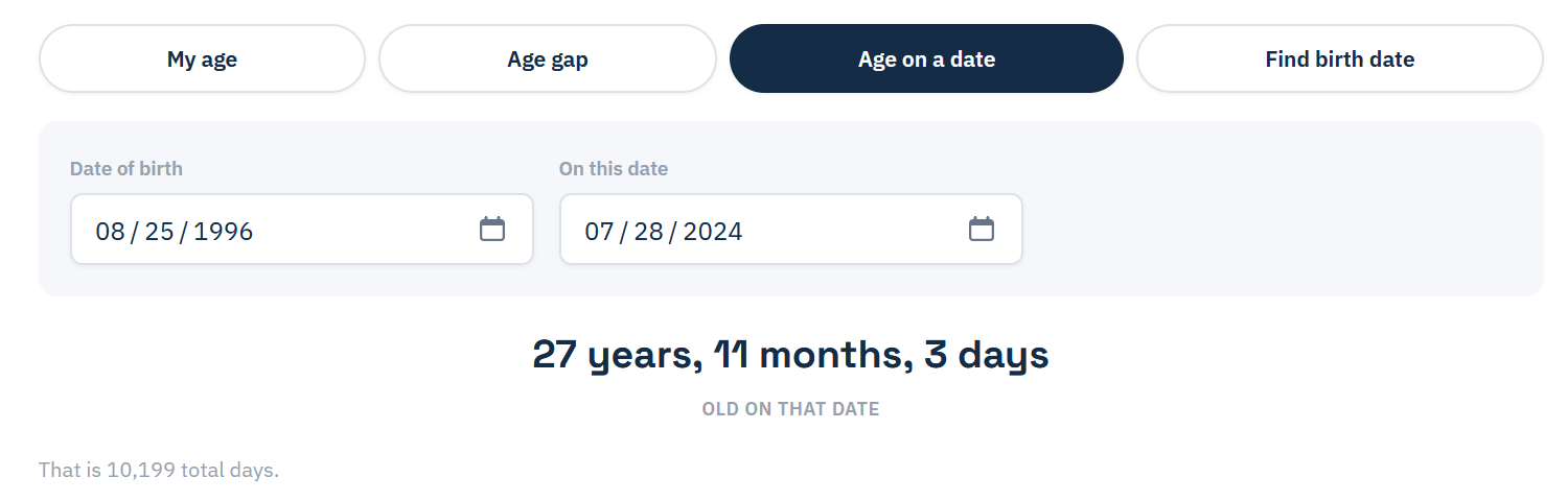 Age on a date calculator