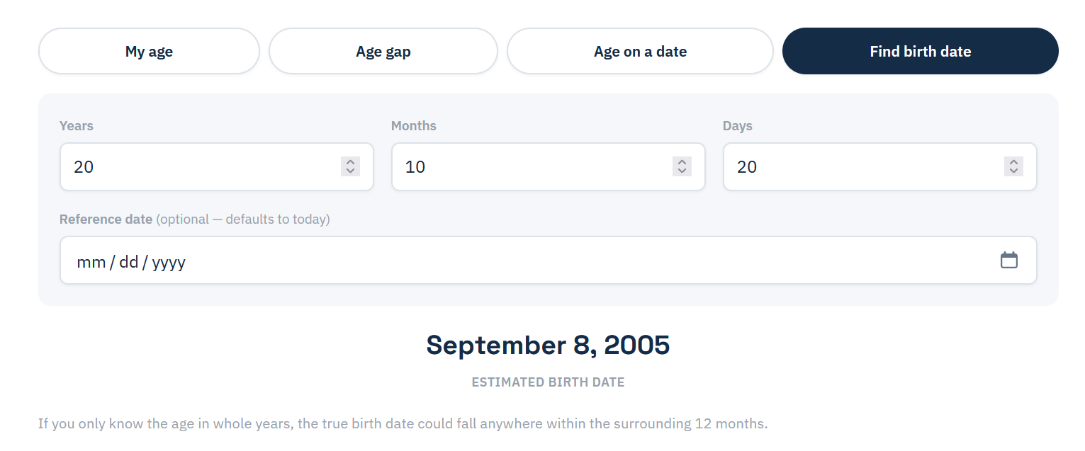 find birth date calculator